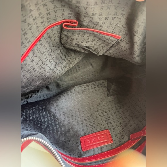 Rare L.A.M.B. Huntley hobo bag by Gwen Stefani, black, white graffiti red trim - Picture 7 of 10